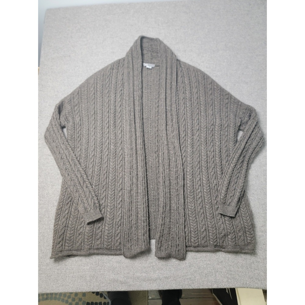 Vince Women's Oversized Cable Knit Open Front Cardigan Sweater Brown M Yak Wool